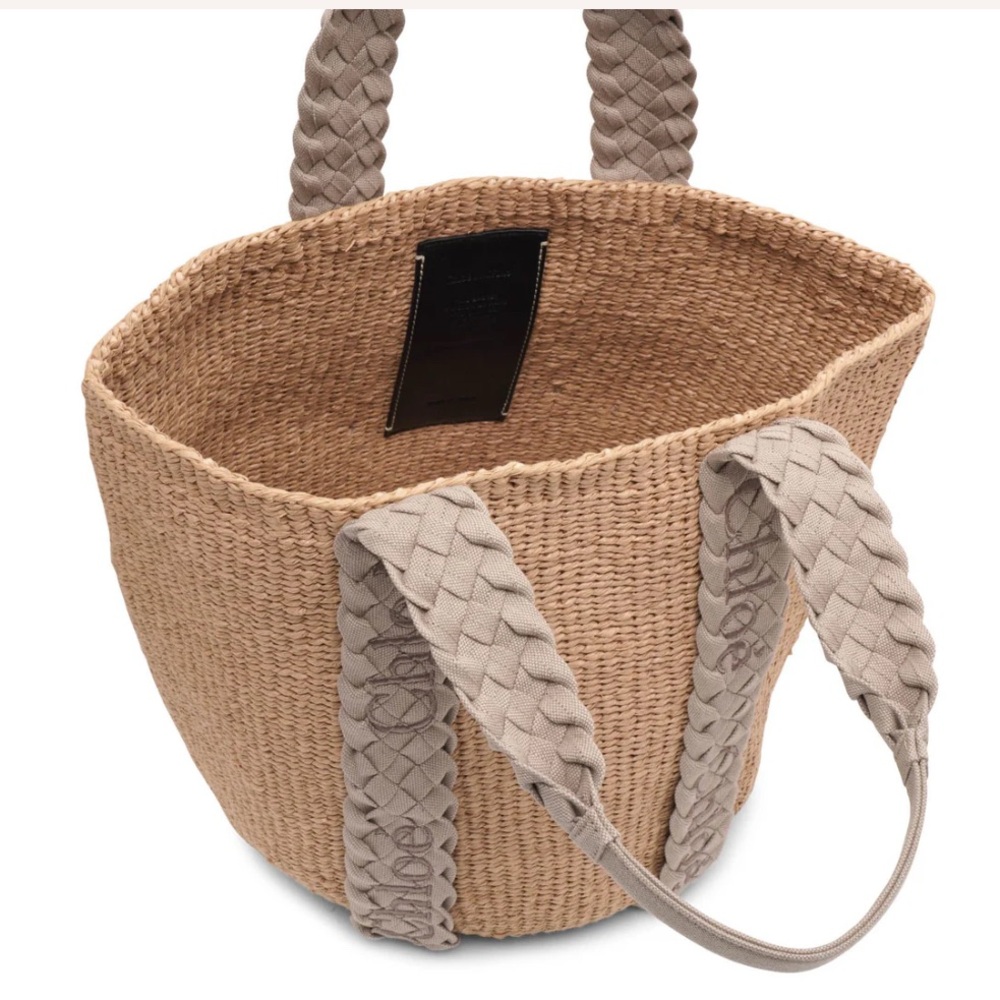 NWT Authentic Chloé Large Woody Braided Grey Raffia - Picture 3 of 11